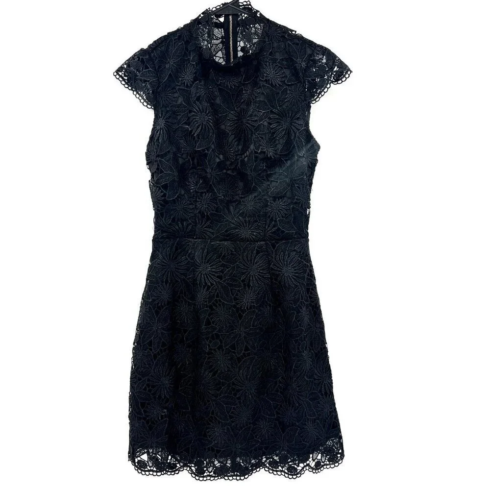 Asilio Dark Muse Black Lace Cut Out Back Mini Dress Womens Size 6
